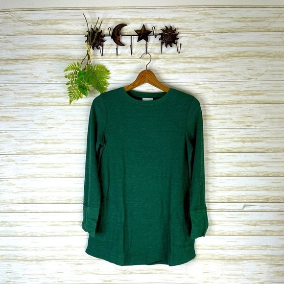 J. Jill Green Waffle Knit Long Sleeve Top - Picture 1 of 6